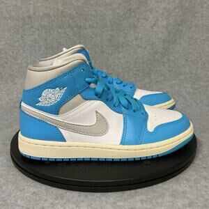 Nike Air Jordan 1 Mid Shoes Dark Powder Blue White BQ6472-400 Women's 6.5